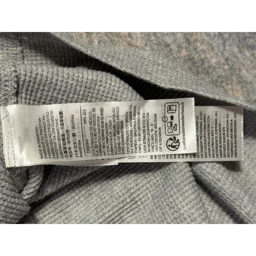 Levis Henley Shirt Mens 3XL Grey Long Sleeve Waffle‎ Knit Thermal Standard Fit
